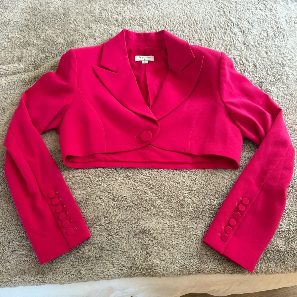 Sergio Hudson × Target Fuschia Pink Cropped Boxy Blazer Jacket Formal Party - Picture 3 of 10